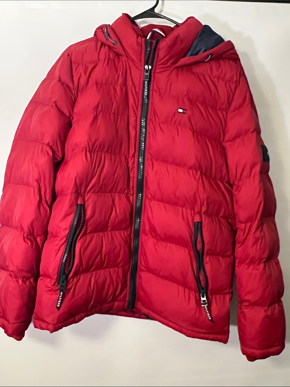 Tommy Hilfiger Red Quilted Puffer Jacket with Hood